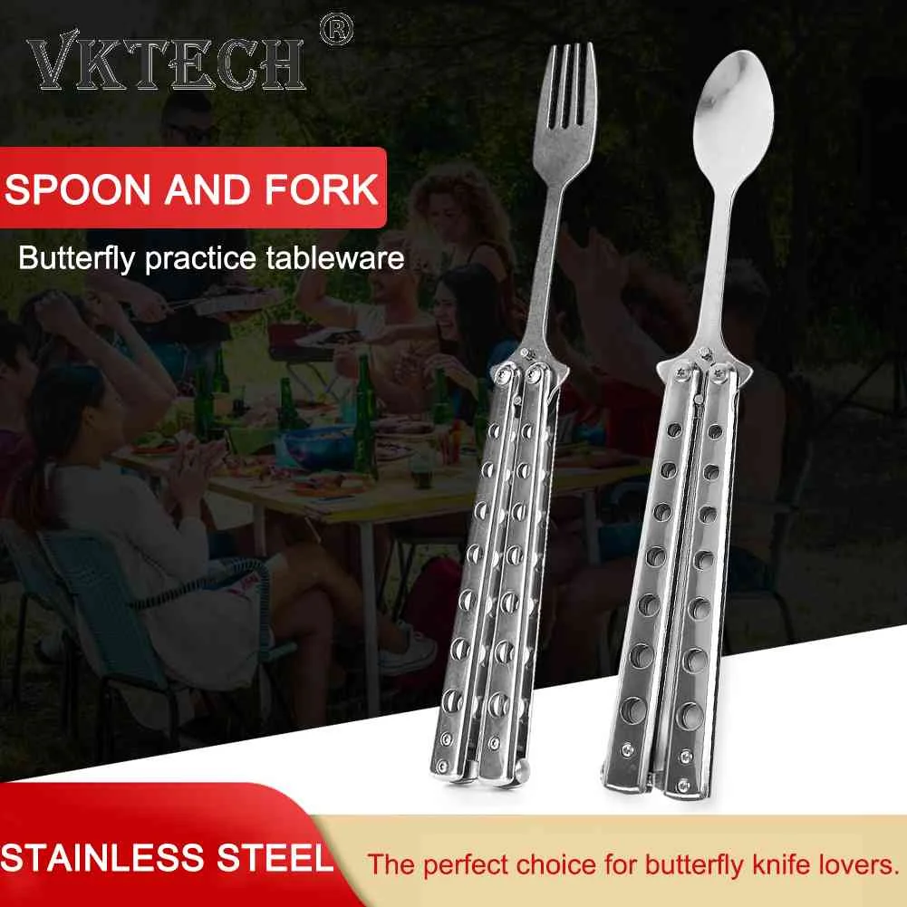 

Butterfly Knife Folding Spoon Fork Balisong Training Spoon Fork Butterfly Knife Trainer Outdoor Camping Tableware Kitchen Tool