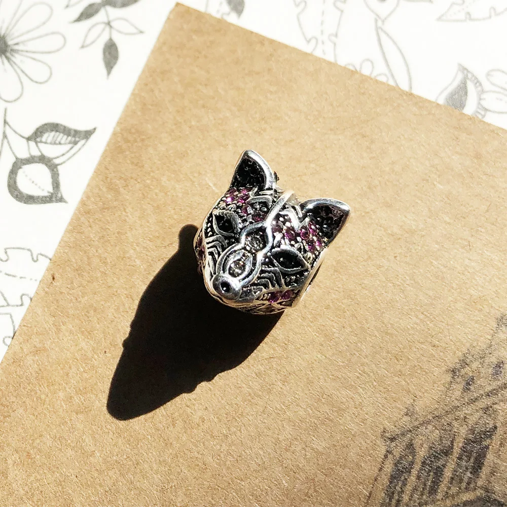 Grânulos raposa novo 925 prata esterlina karma charme vintage jóias acessórios presente para mulher e homem