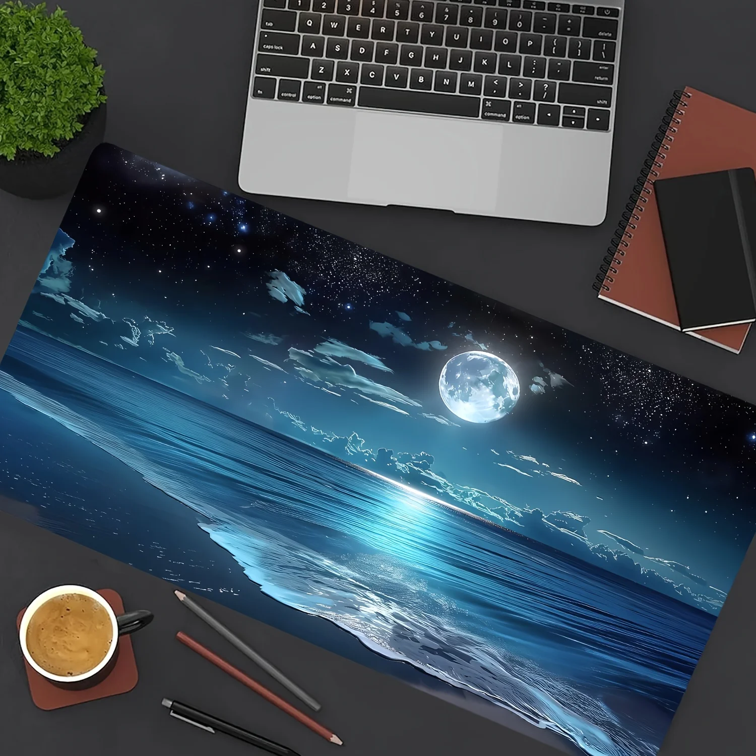 

Moon Illuminating Blue Ocean Large Mouse Pad Gaming Deskpad Mat Non Slip Rubber Mouse Pads Playmat Offices Accessories Desk Pad