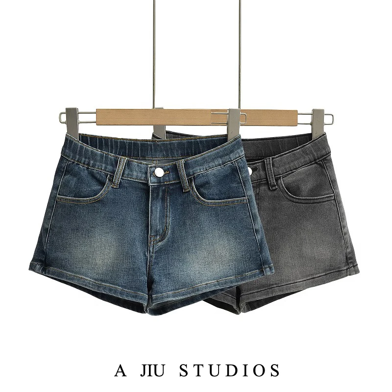 

Джинсовая юбка с низкой талией, женская летняя одежда, эластичная облегающая юбка, увеличивающая бедра, модные шорты трапециевидной формы