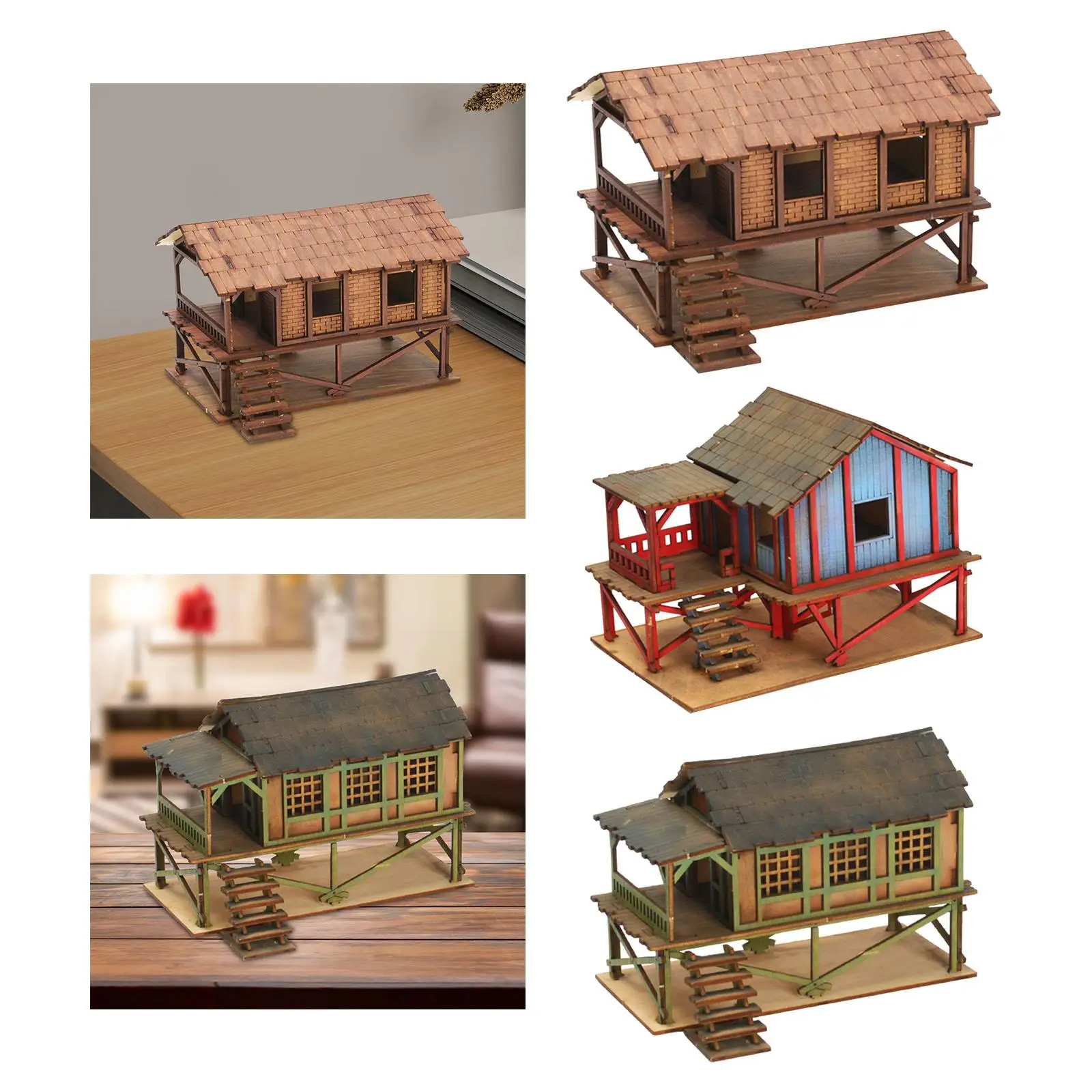 Wooden Model Kits House Learning Educational Toys Unpainted 1/72 House Model Kits Micro Landscapes Decor DIY Scene Layout