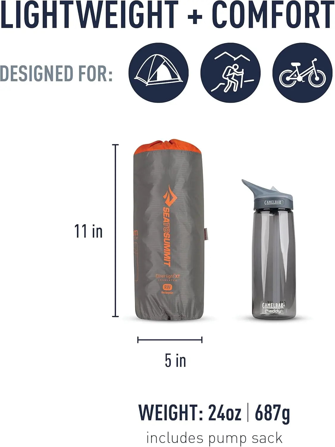 Summit Ether Light XT Extra-Thick Insulated Sleeping Pad, Rectangular - Regular (72 x 25 x 4 inches)