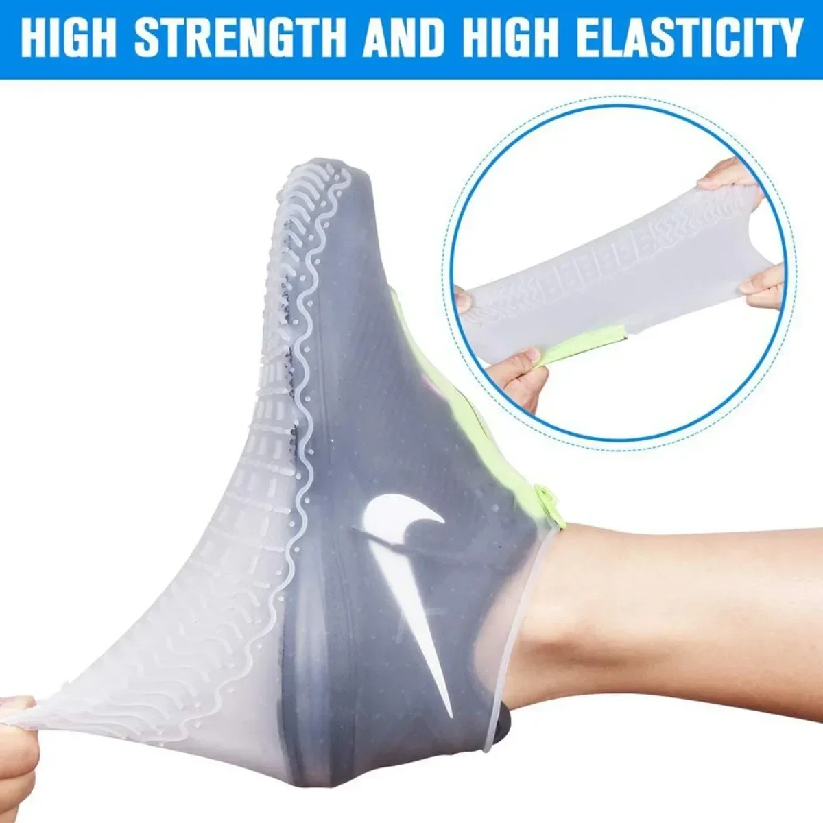 Silicone Waterproof Shoe Covers Reusable Overshoes with Zipper Resistant Rain Boots Non-Slip Washable Protection for Women Men