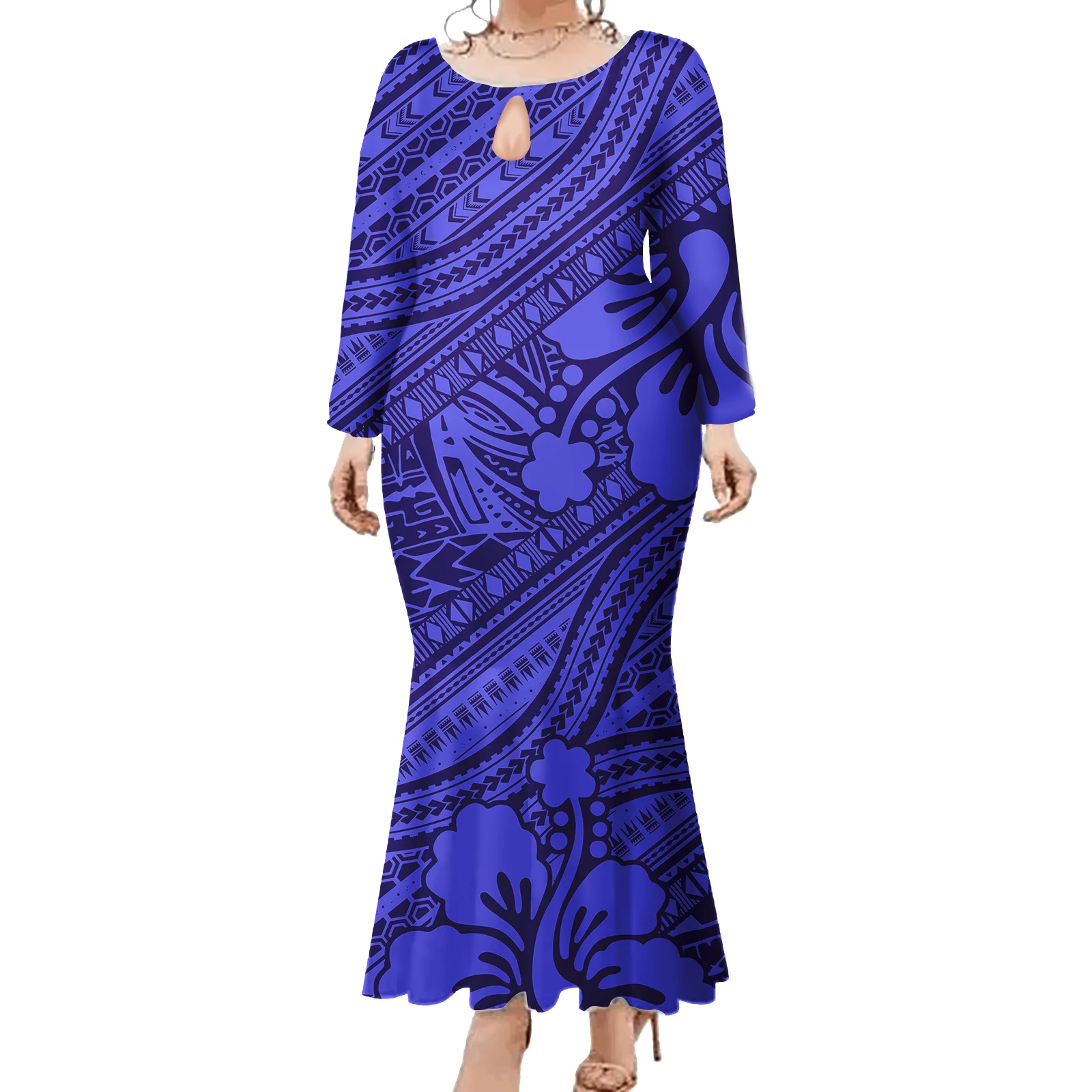 Custom Casual เสื้อผ้ากระโปรงลูกเรือคอชุดเกาะชุดยาว Polynesian Tribal Elegant ผู้หญิงชุด