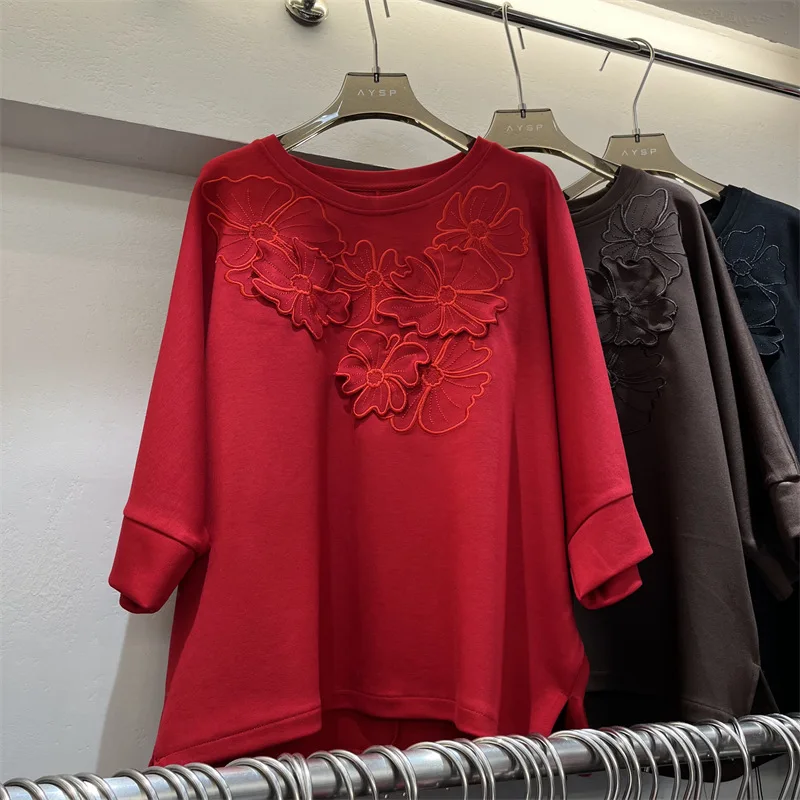 High-end Three-dimensional Flower White Short-sleeved T-shirt Women Summer 2025 New Y2k Versatile Youthful Beautiful Top Tshirts