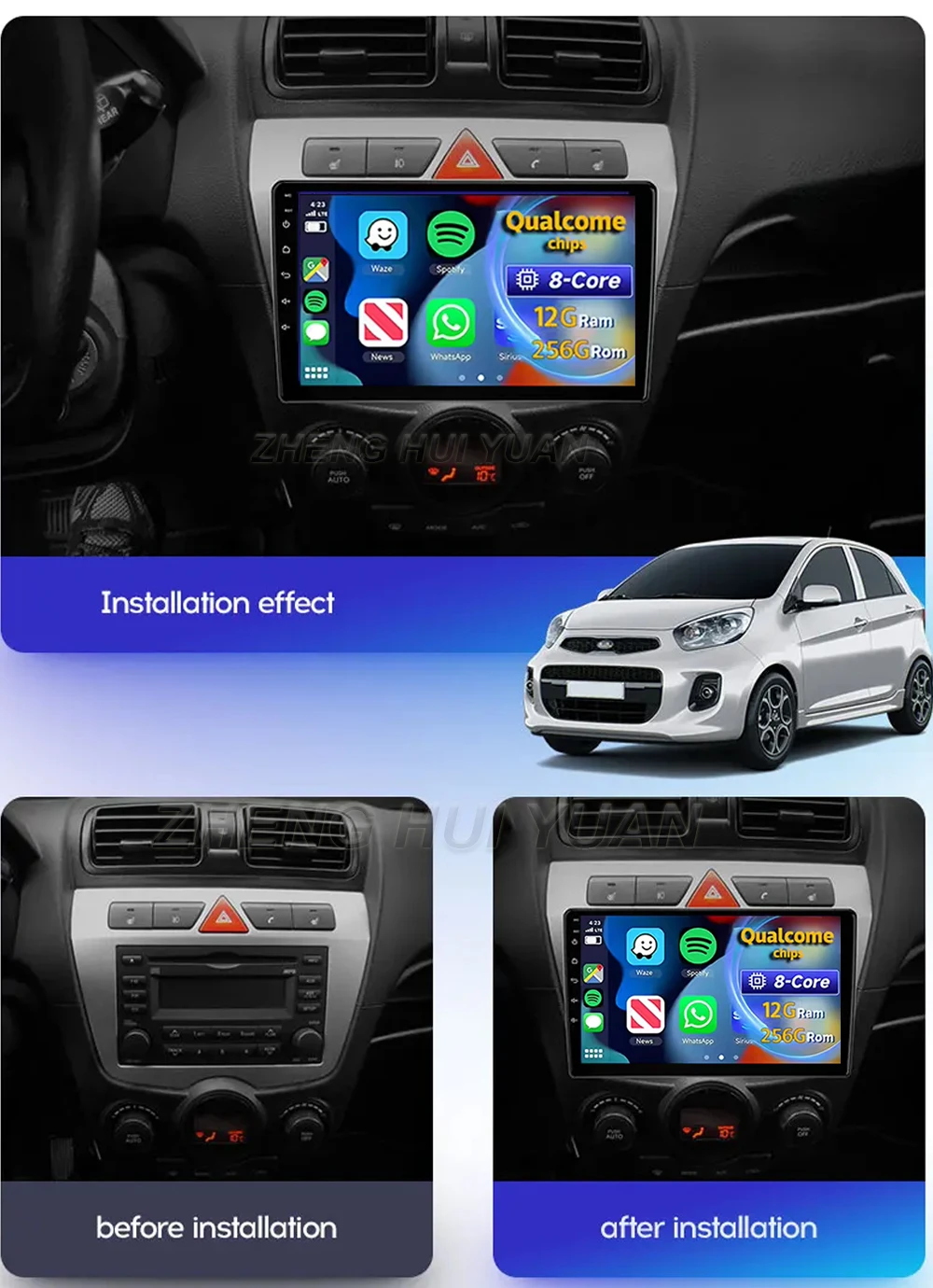 لكيا مورنينج بيكانتو 2007 - 2011 أندرويد 15 راديو السيارة مشغل وسائط متعددة أندرويد السيارات Carplay رئيس وحدة الملاحة نظام تحديد المواقع واي فاي 4G #1