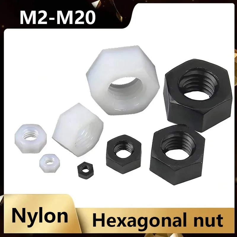 M2 M2.5 M3 M4 M5 M6 M8 M10 M12 M14 M16 M18 M20 Black or White Plastic Nylon Hex Hexagon Nut Support Customize
