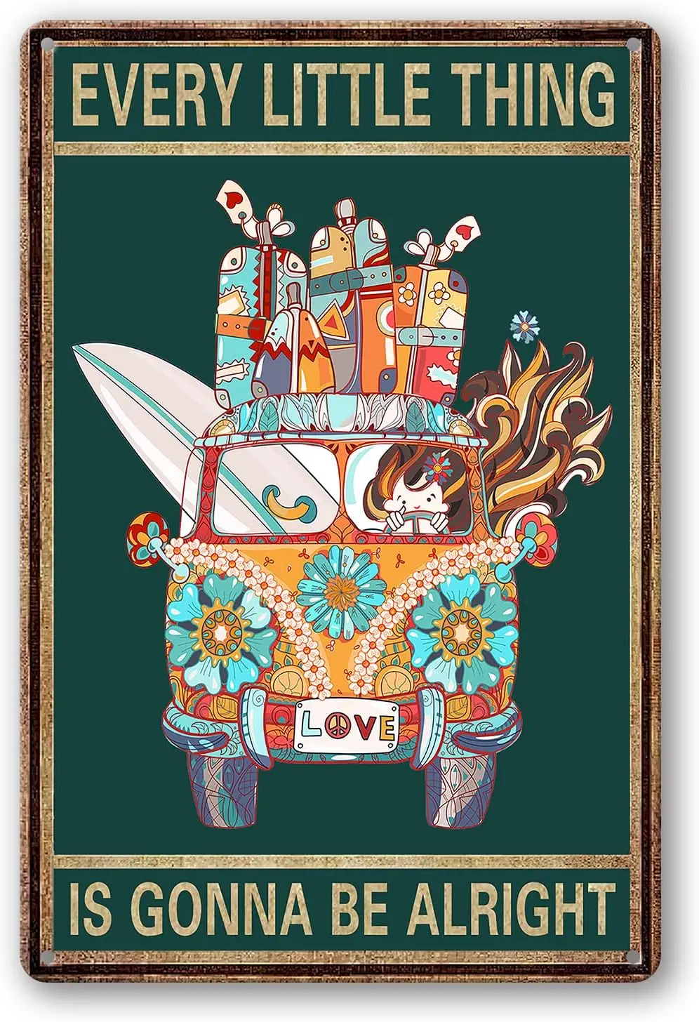 1p,LOVEJIA Every Little Thing Is Gonna Be Alright Sign Metal Tin Signs, Vintage Love Hippie Car Art Poster Plaque Kitchen Home Y