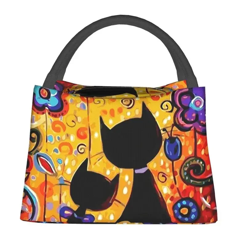 Cute Cat Couple Flowers Insulated Lunch Bag for Women Resuable Abstract Art Thermal Cooler Lunch Tote Office Picnic Travel