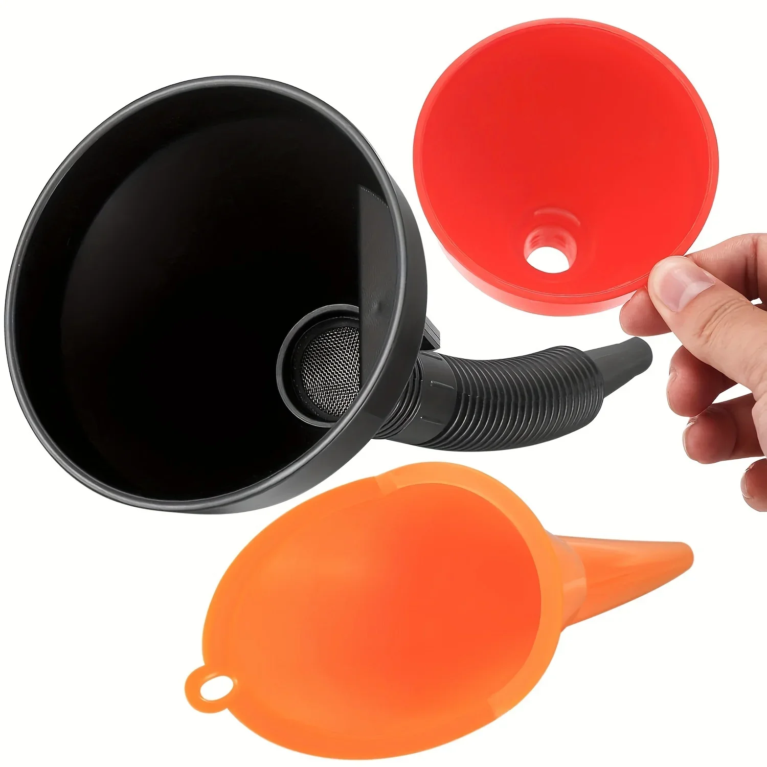 3-Piece Car Motorcycle Funnel Set Plastic Oil Funnel Right Angled Detachable Nozzle And Filter for Auto Maintenance view 2