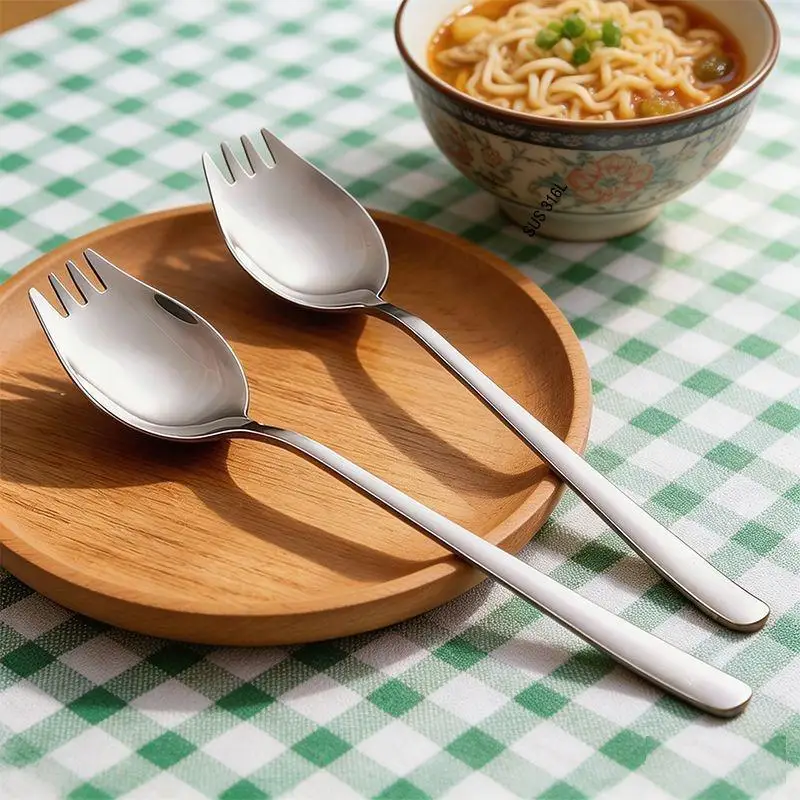 Stainless Steel Dual Purpose Spork With Smooth Polished Edge And Rust Resistant Design For Home Meals Camping Ramen Noodles