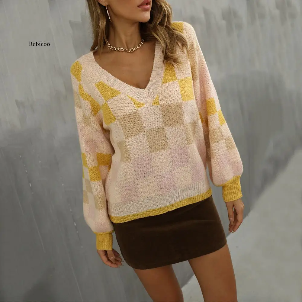 New v-neck loose Harajuku oversized sweater women 2021 spring and autumn hot sale fashionable sexy comfortable top women