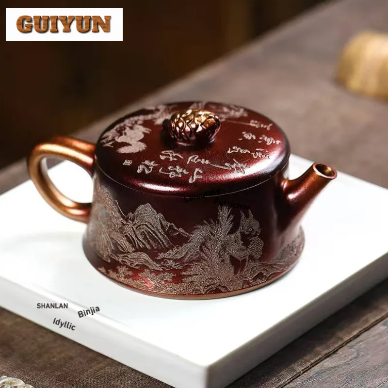 

300 мл антикварные чайники Исин из фиолетовой глины, горшок ручной работы, необработанная рудная оболочка, чайник из сжиженной грязи, китайский чайный сервиз Цзыша, коллекция украшений