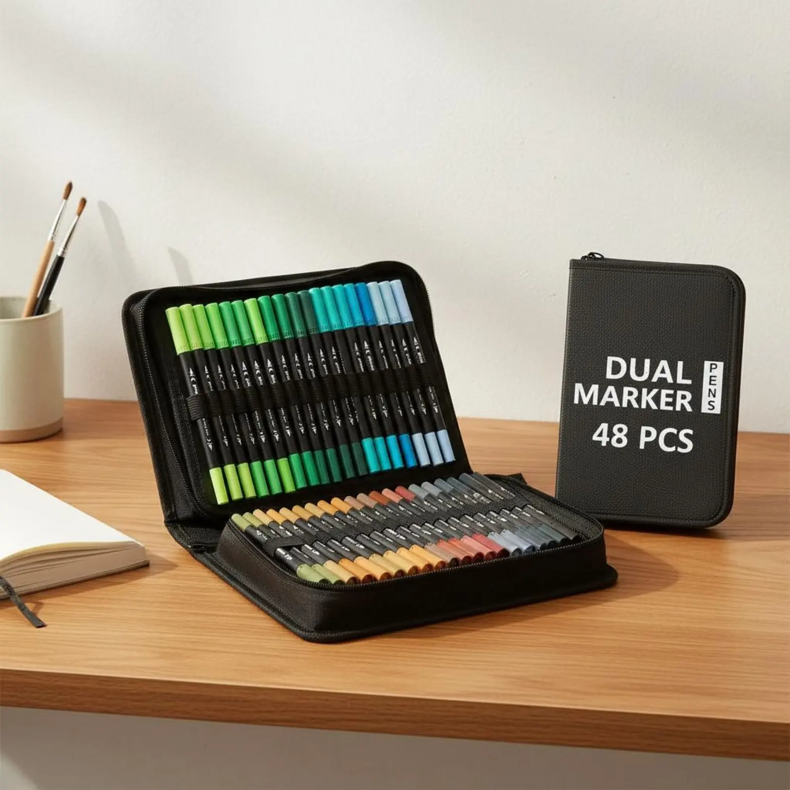 

48 Pieces Dual Tip Marker Pen Set Portable Case Double Ended Marker Pens Twin-Tip Tip Markers Easy to Hold Art Tools for Drawing