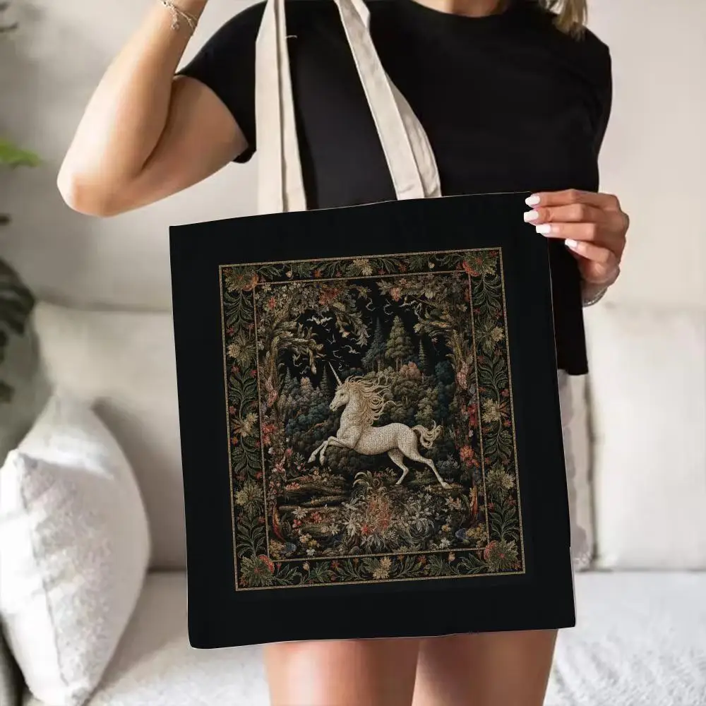 Ancient Medieval Woods Storage Bags Double-Sided Printed Canvas Tote Bag Eco-Friendly Reusable Large Capacity Handbag