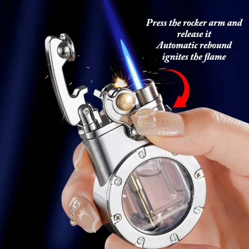 Metal Dual Fire Arm Lighter Outdoor Windproof Transparent Window Inflatable Dual Fire Conversion Portable Lighter Men's Gift New
