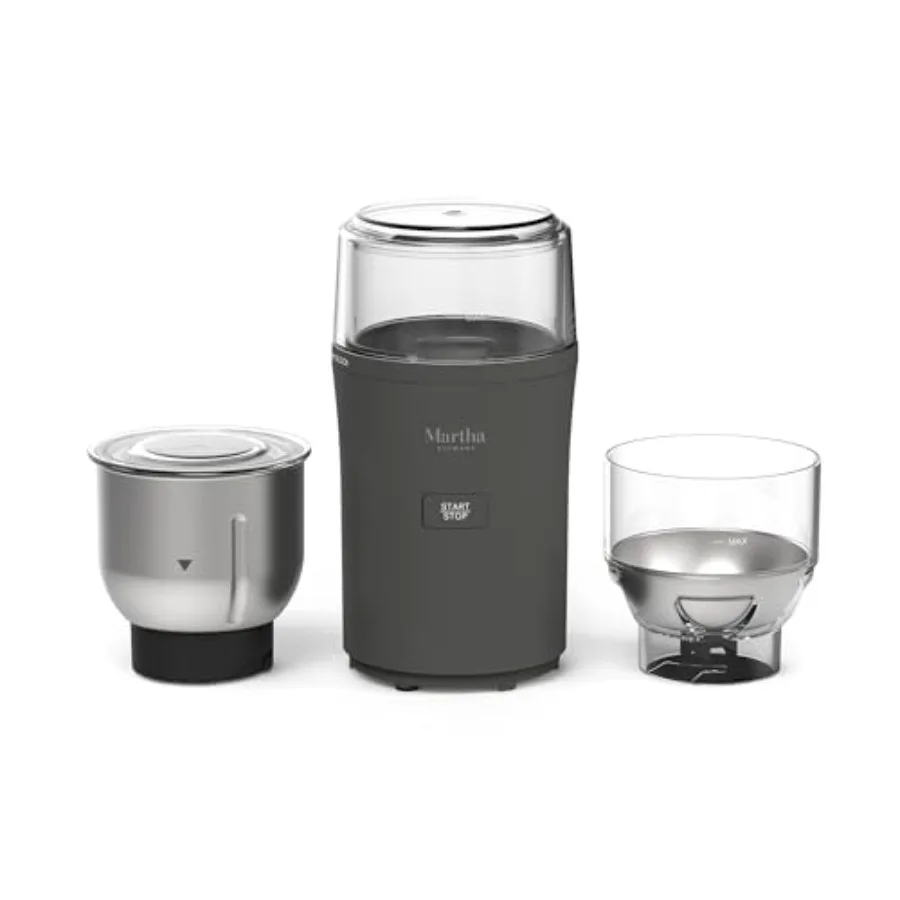 

Martha Stewart Electric Coffee and Spice Grinder, Dual 2.5oz Removable Bowls, Storage Lids, Stainless Steel Blades, One Touch P