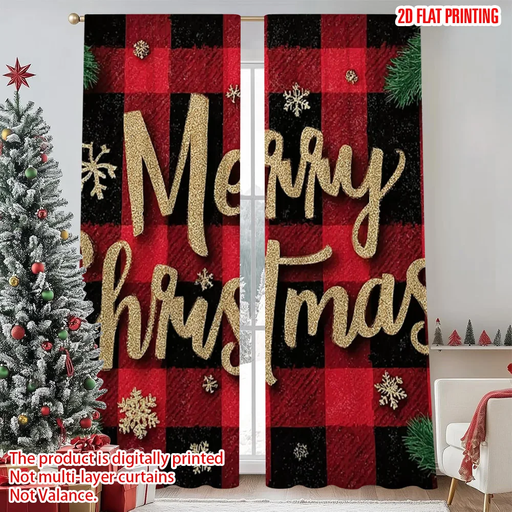 

2pcs 2D flat printing Merry Christmas Party Curtains Merry Christmas Versatile 100% Polyester Without Electricity Festive