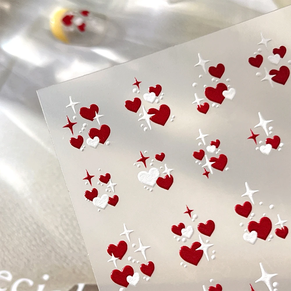 1 個レッドコンビネーションスターライトネイルアートステッカーマカロン星空愛ピンクブルー粘着ネイルデカールバレンタインデーネイルアート