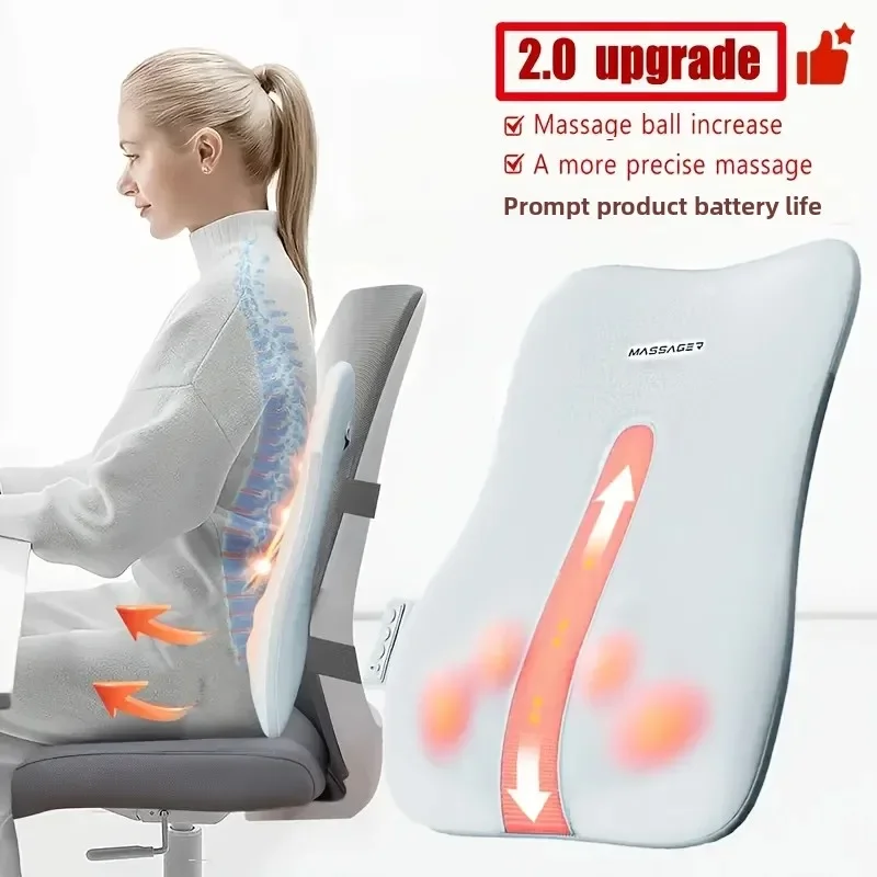 

Electric Back Massager with Heat Portable Massage Cushion Cervical Waist Support Deep Tissue Kneading Shiatsu Rechargeable Use