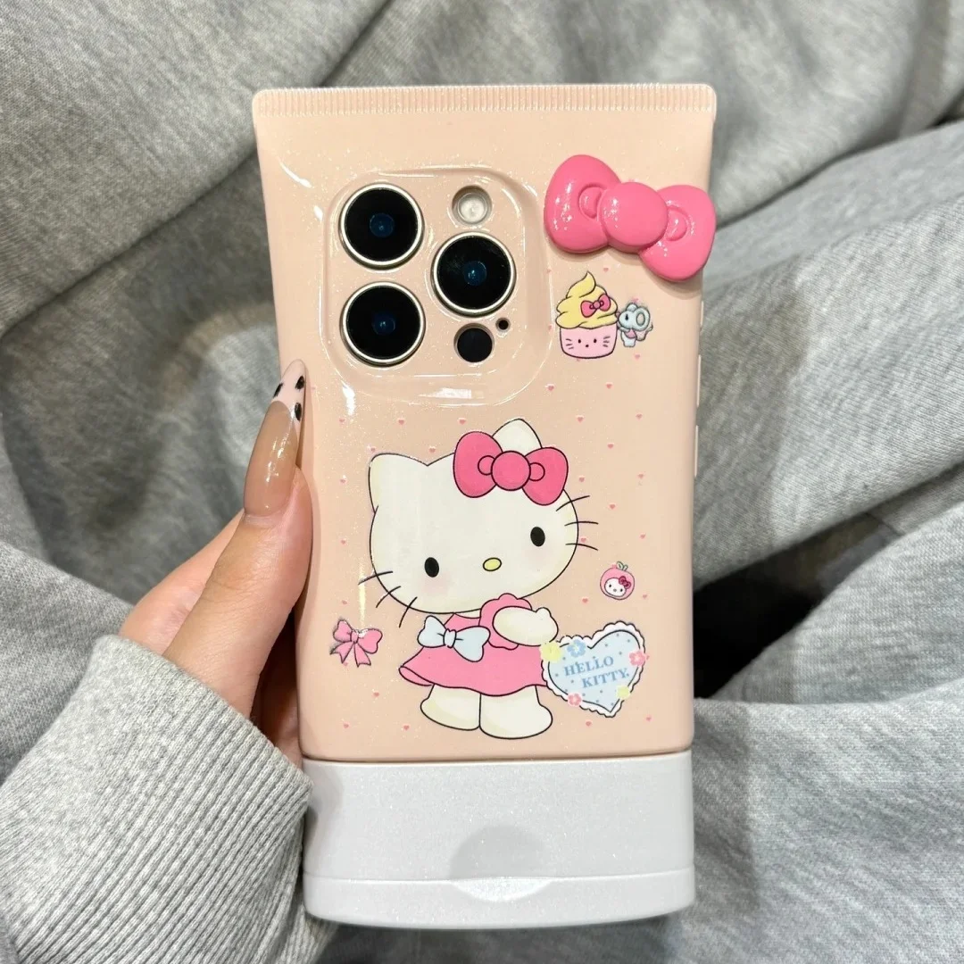 

New Wash Face Cream Shape Mobile Phone Case Cartoon Bow Kitty Cat Suitable For Apple Mobile Phone Anti-Fall Protection Shell