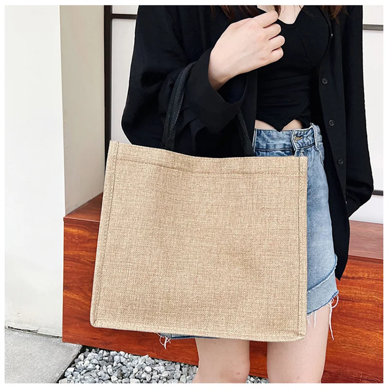 Vintage Eco-Bags With Top Handle Linen Handbags Large Capacity Tote Bag Portable Commuter Package Versatile Women Shopping Bag