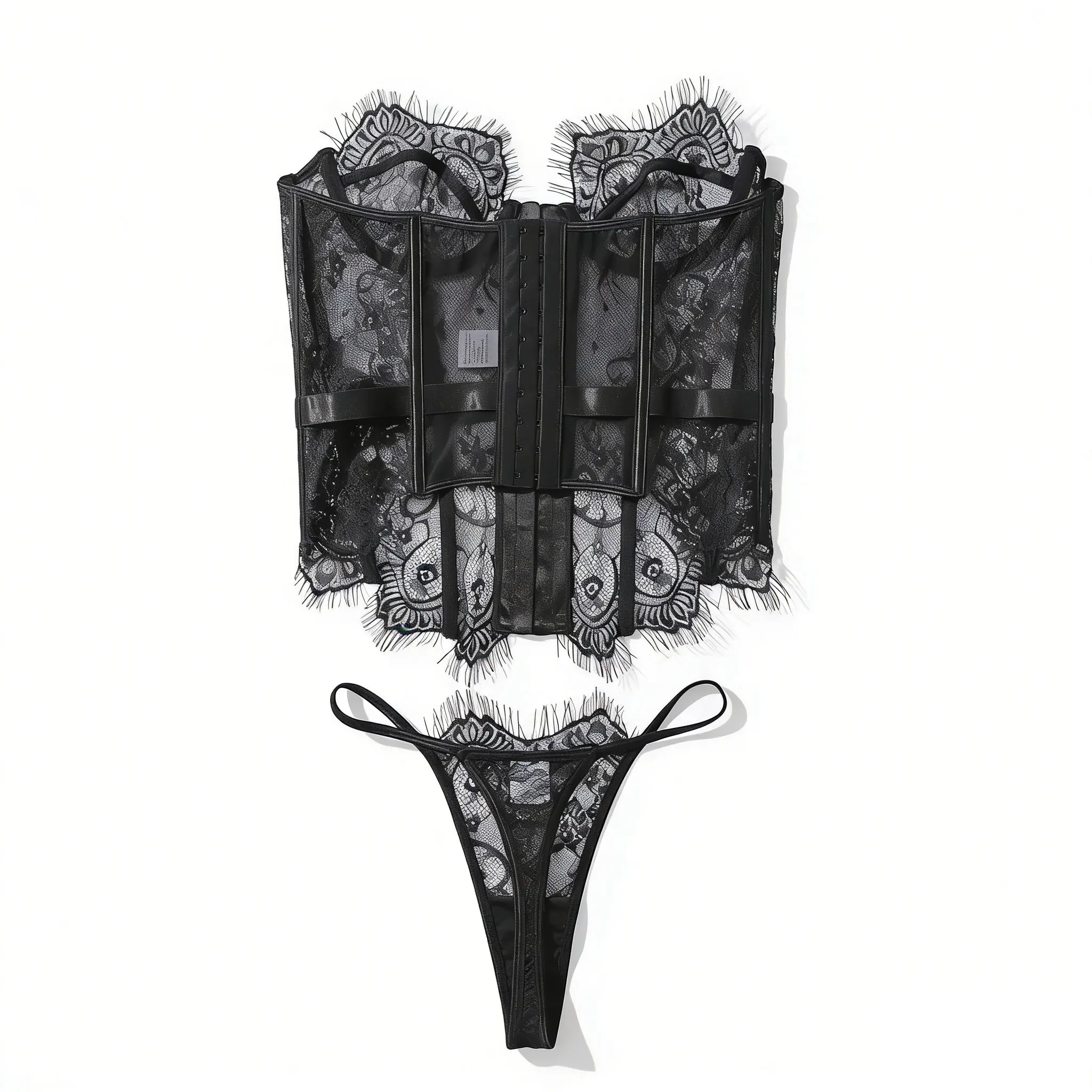 

Black Red Women's Sexy Romantic Set Pure Sensual Lace Lace Romantic Set Low-cut Fishbone Slimming Shaping Sexy Underwear Set