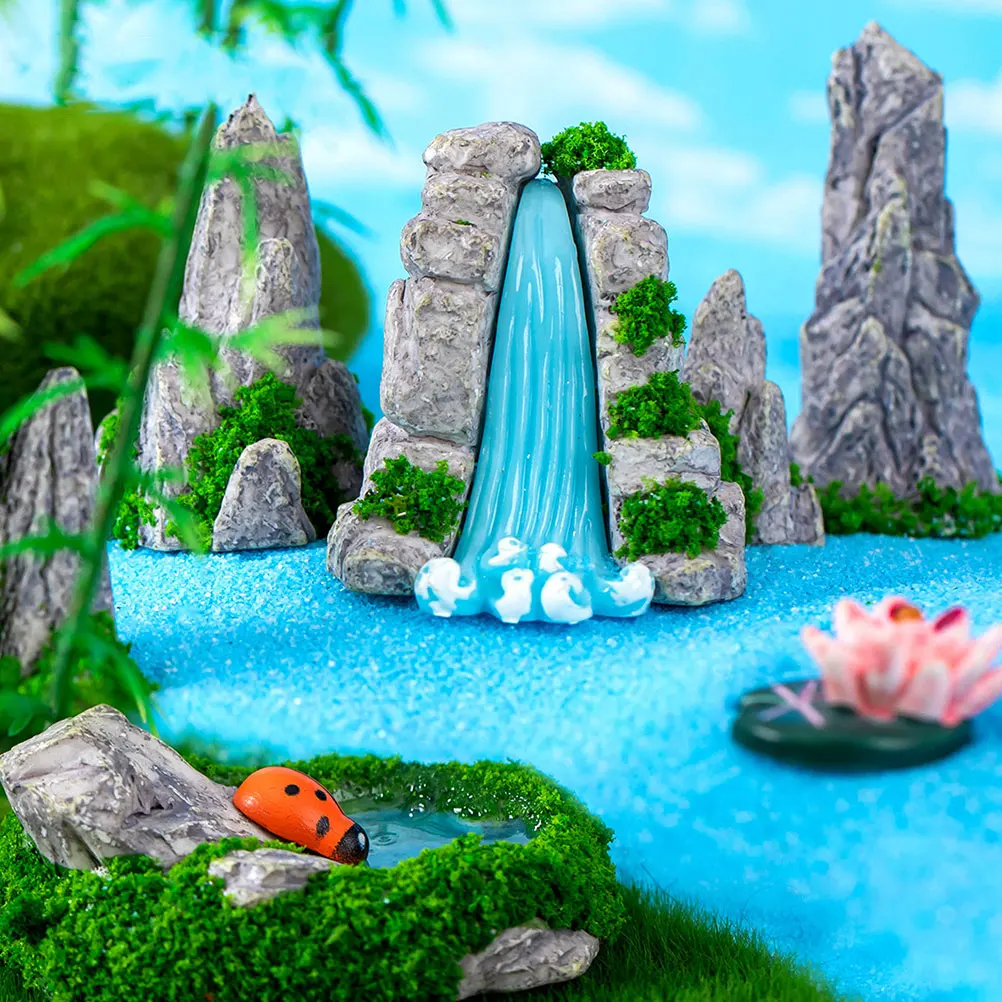 

7pcs Simulated Landscape Waterfall Aquarium Mountain Rock Mini Garden nament Resin Decorations for Tank Bonsai Accessories