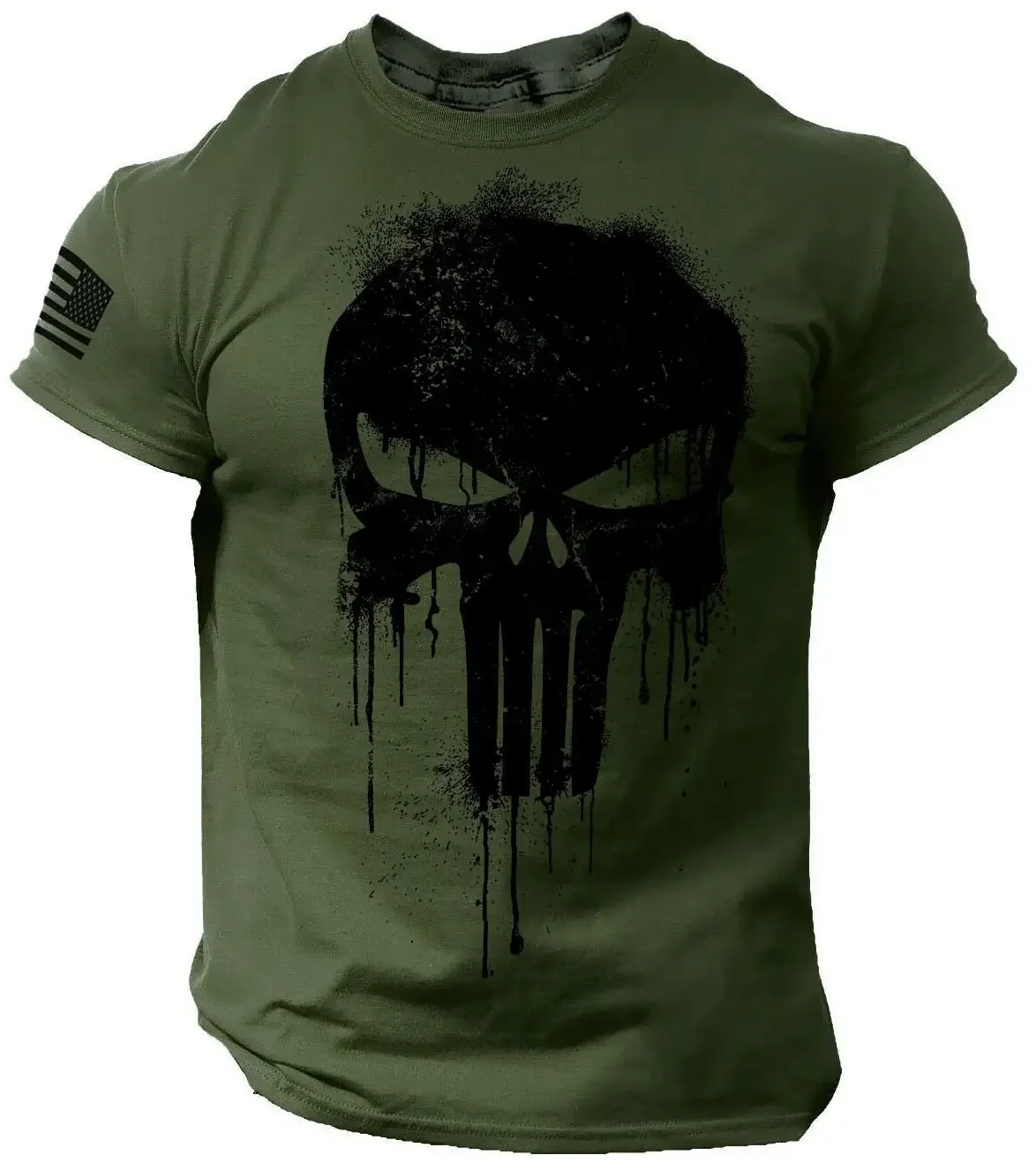 Summer Men\'s 3D Printed Military Patriotic Skeleton Drop T-shirt Fashion Oversized Crew Neck Sportswear Men\'s T-shirt