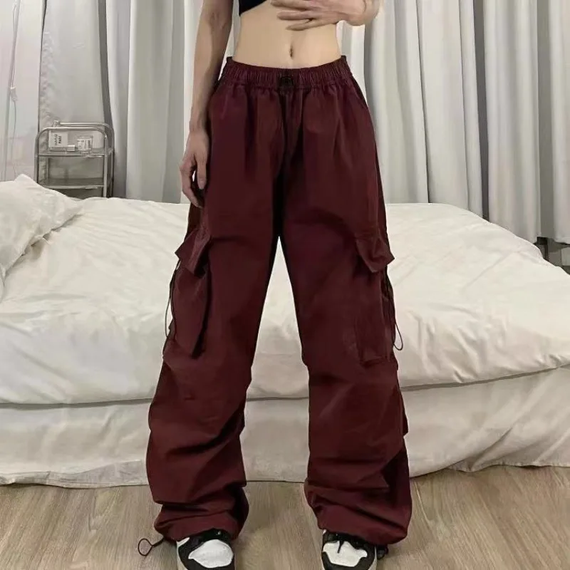 Women Cargo Pants Summer High-waist Straight-leg Wide-leg Pants Loose Casual Floor-length Pants Female Students Wide-leg Pants