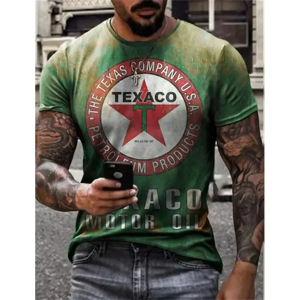 Castrol Men's T-Shirt 3D Graphic Texaco Car Oil Vintage Harajuku T Shirt Summer Casual Tops Sweatshirt Oversied Men's Clothing