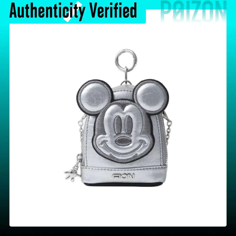 FION Mickey Mouse Mickey Mouse Cow Leather Coin Purse Regular Unisex Silver FCAWJPO002