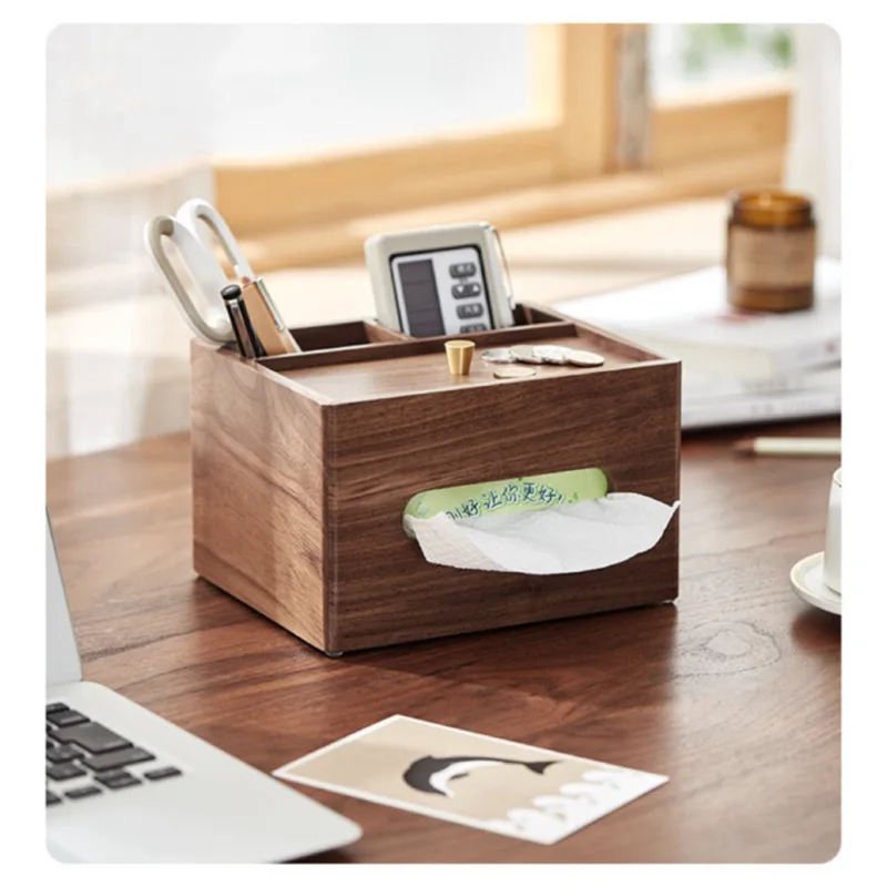 Walnut Wood Tissue Box Multi functional Storage Integrated Home Desktop Office Remote Control Storage Box Tissue Box