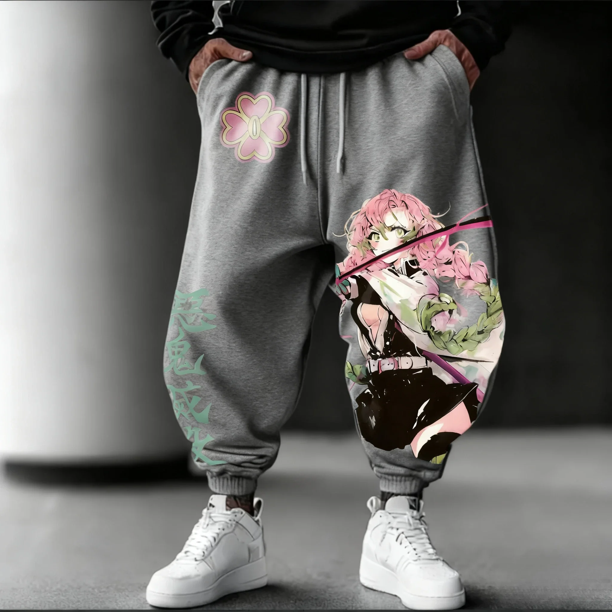 Demon Slayer Anime 2025 Autunno/Inverno Pantaloni Della Tuta Nuovo Kanroji Mitsuri Disegnato A Mano Stampato Allentato Casual Moda Pantaloni affusolati