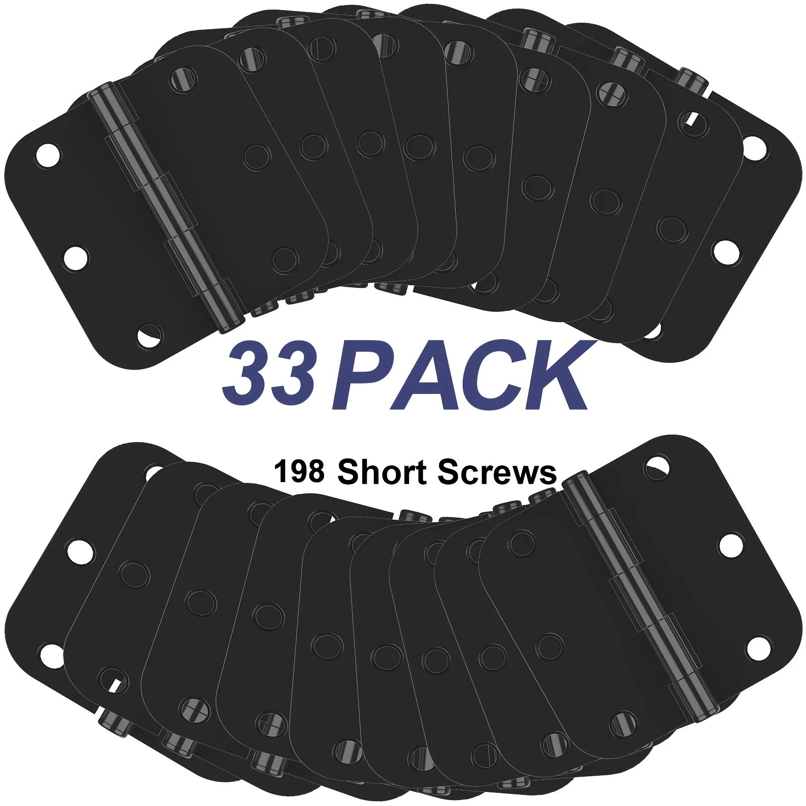 

33pcs Heavy-Duty Metal Door Hinges 3.5x3.5 Inch with 5/8" Radius - Quiet Closing No Squeak, Matte Black Finish, Rounded Corners & Pre-Drilled Holes for Easy Installation - Ideal for Home Interior/Exterior & Commercial Doors (Residential/Commercial U