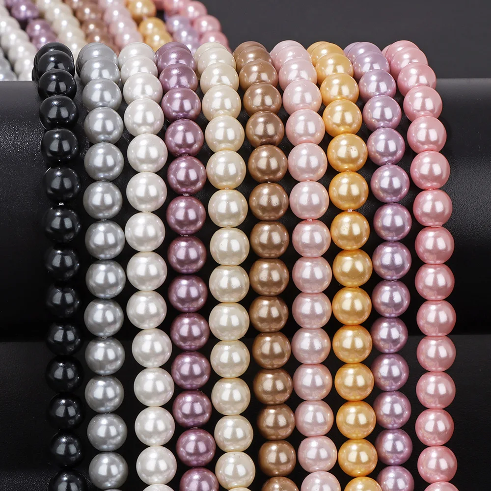 6/8/10MM Round Shell Pearl Bead Colorful Imitation Pearls Loose Spacer Beads For Jewelry Making Elegant Necklace Bracelet DIY