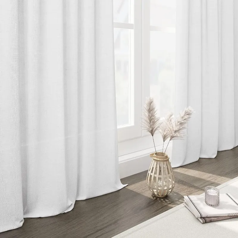 Solid White Curtains  Sheer Linen Curtains Modern  Decor Off White Cotton Textured Curtains Length for Patio Sliding Door