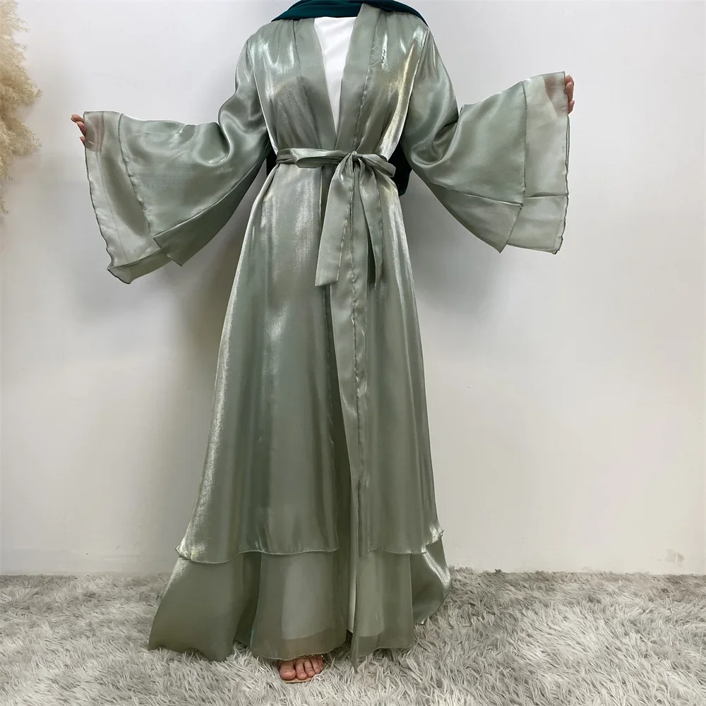 

Shiny Satin Cardigan New Fashion Muslim Robe Islamic Abaya Women Middle East Robe Dress