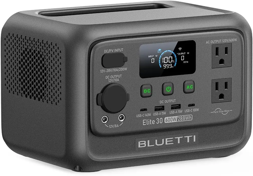 Elite 30 V2 Portable Power Station, 288Wh Solar Generator, 600W AC Outlets (Power Lifting 1500W), Fast Charging LiFePO4