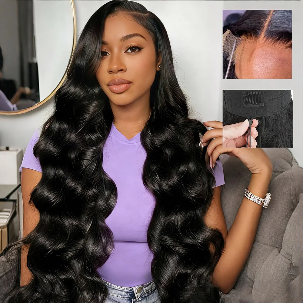 200 Density 7x6 HD Glueless Body Wave Closure Full Lace Wigs For Women 44 46 Inch Ready To Wear Body Wave Human Remy Hair Wigs