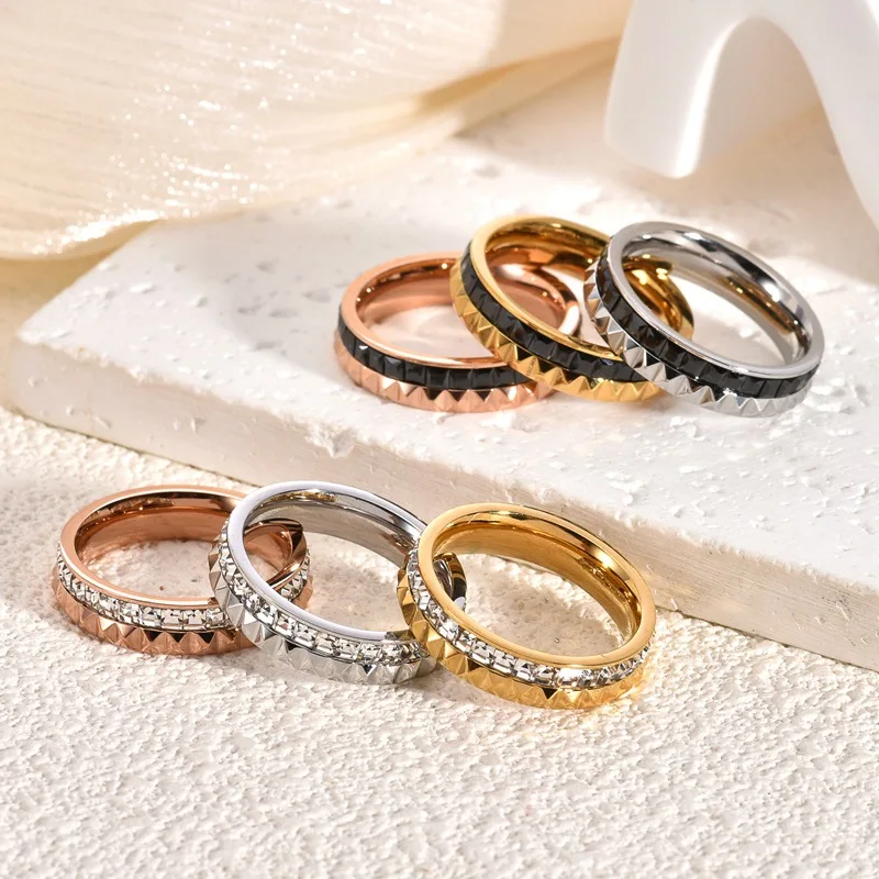 Damen Luxus Zahnradring Edelstahl 18K Vergoldeter Ewigkeitsring mit Zirkonia Modeschmuck Accessoires – Detail 6