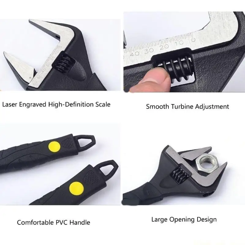 A2BE 6/8/10/12inch Adjustable Wrench Wide Opening Spanner For Multiple Size Nut In Plumbing And Vehicle Bathroom Maintenance