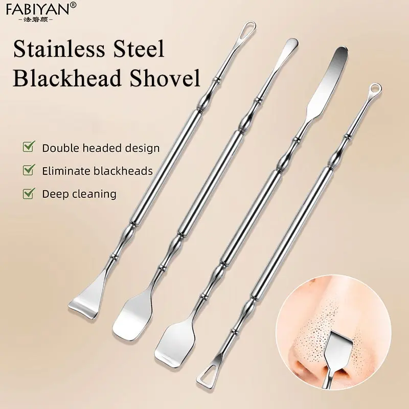 ダブルヘッドステンレス鋼ブラックヘッドリムーバーシャ​​ベルスキンケア女の子にきびにきび除去ツール鼻フェイシャルケアツール