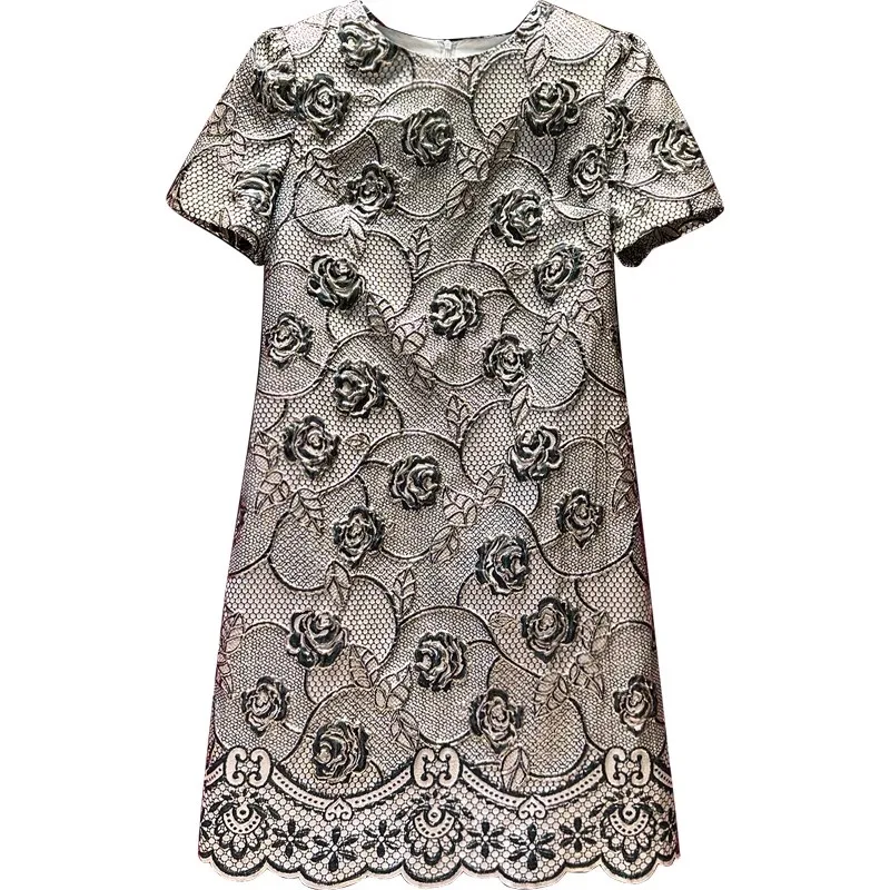 Evagina High End Customization Vintage Jacquard Advanced Sense Slim Short Sleeved dress Women's Spring Summer 2023 New