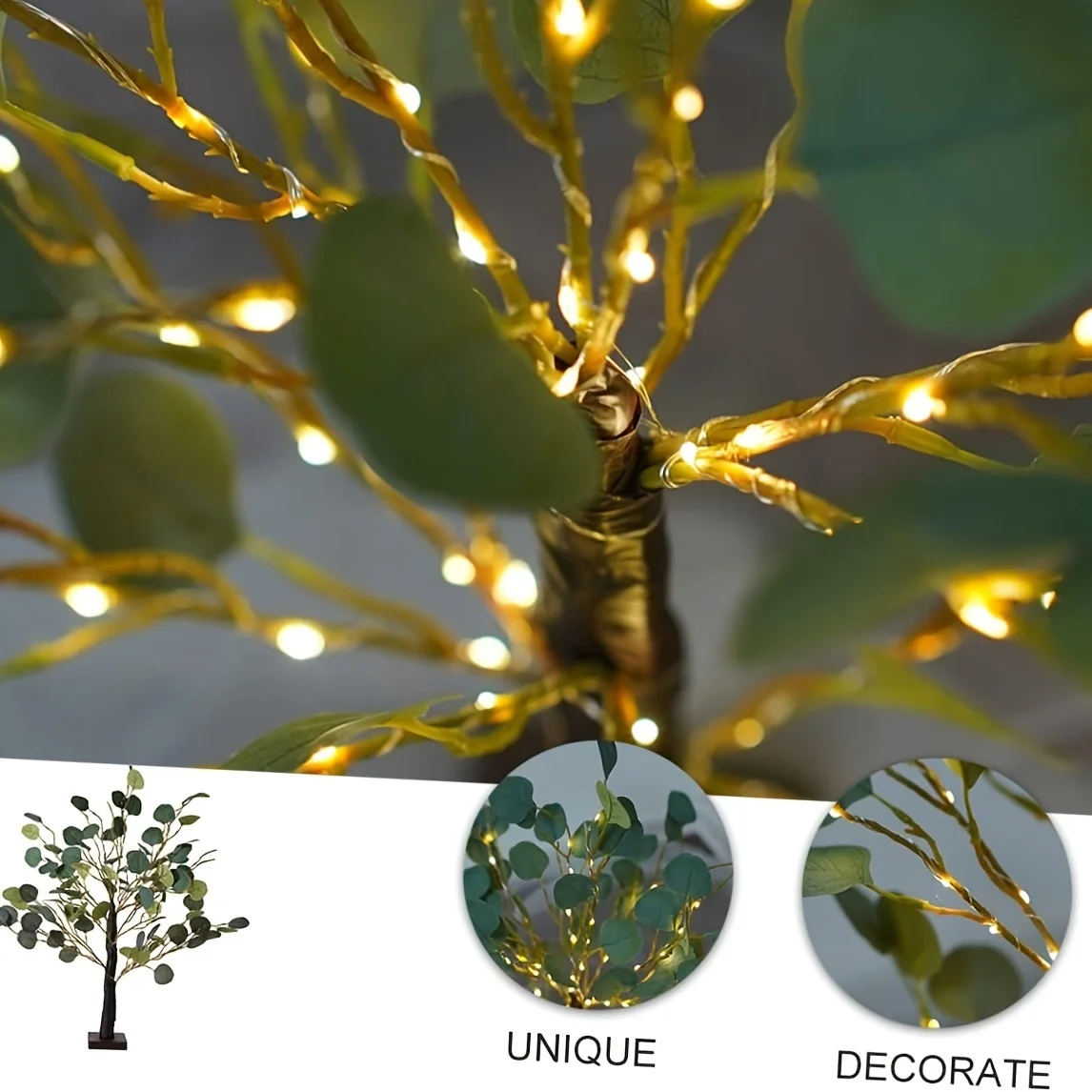 1pc Luminous Eucalyptus 50 Fairy Lights, Battery &USB Operated Tree With Lights, For Wedding Party Spring Easter Decoration