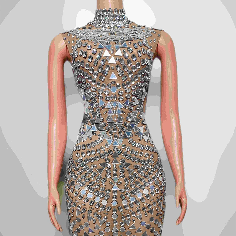 高級女性エレガントなドレスラインストーンハイカラーロングドレス誕生日プロム祝う衣装ゴーゴーシンガー舞台衣装 yj647