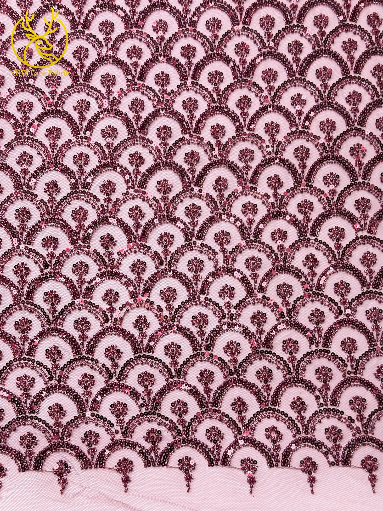 Burgunderroter Afrikanischer Bräutigam Perlen-Spitzenstoff 2026 Neues Design Französischer Nigerianischer Pailletten-Spitzenstoff für Damen Party- und Abendkleider – Detail 7