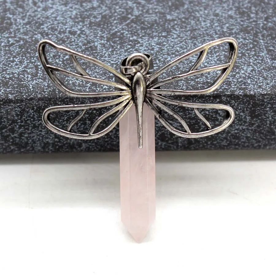 كريستال حجر اليعسوب المعلقات الجمشت الطبيعي روز كوارتز اللازورد العقيق عين النمر الأحجار الكريمة سداسية قلادة مجوهرات #6