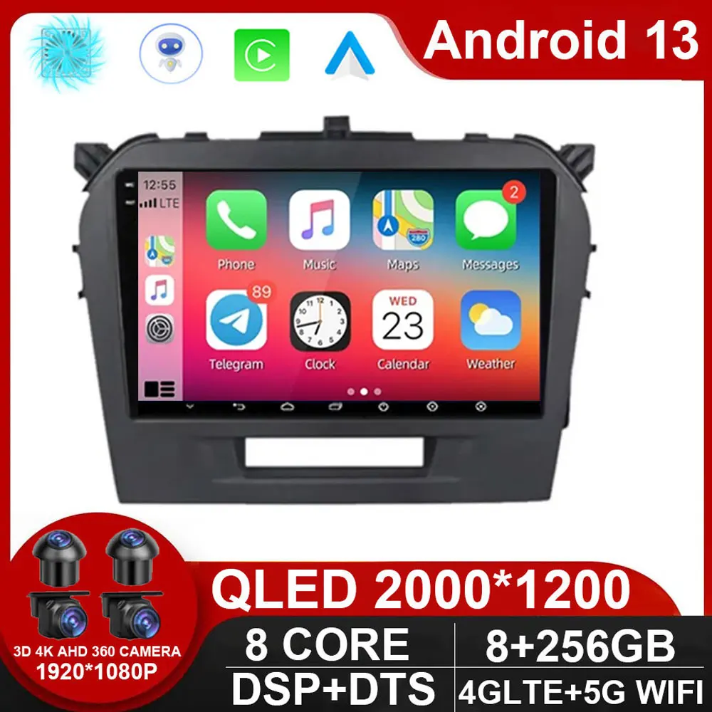 For Suzuki Vitara 2014 - 2018 Android 13 Car Radio   Auto Stereo Head Unit Multimedia Player GPS Navigation No 2din DVD 5G Wifi