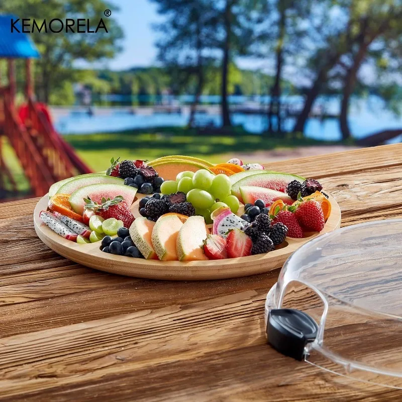 Bamboo Cutting Board Set with 5 Compartments Clear Locking Lid for Charcuterie Snacks And More - Kitchen Organization